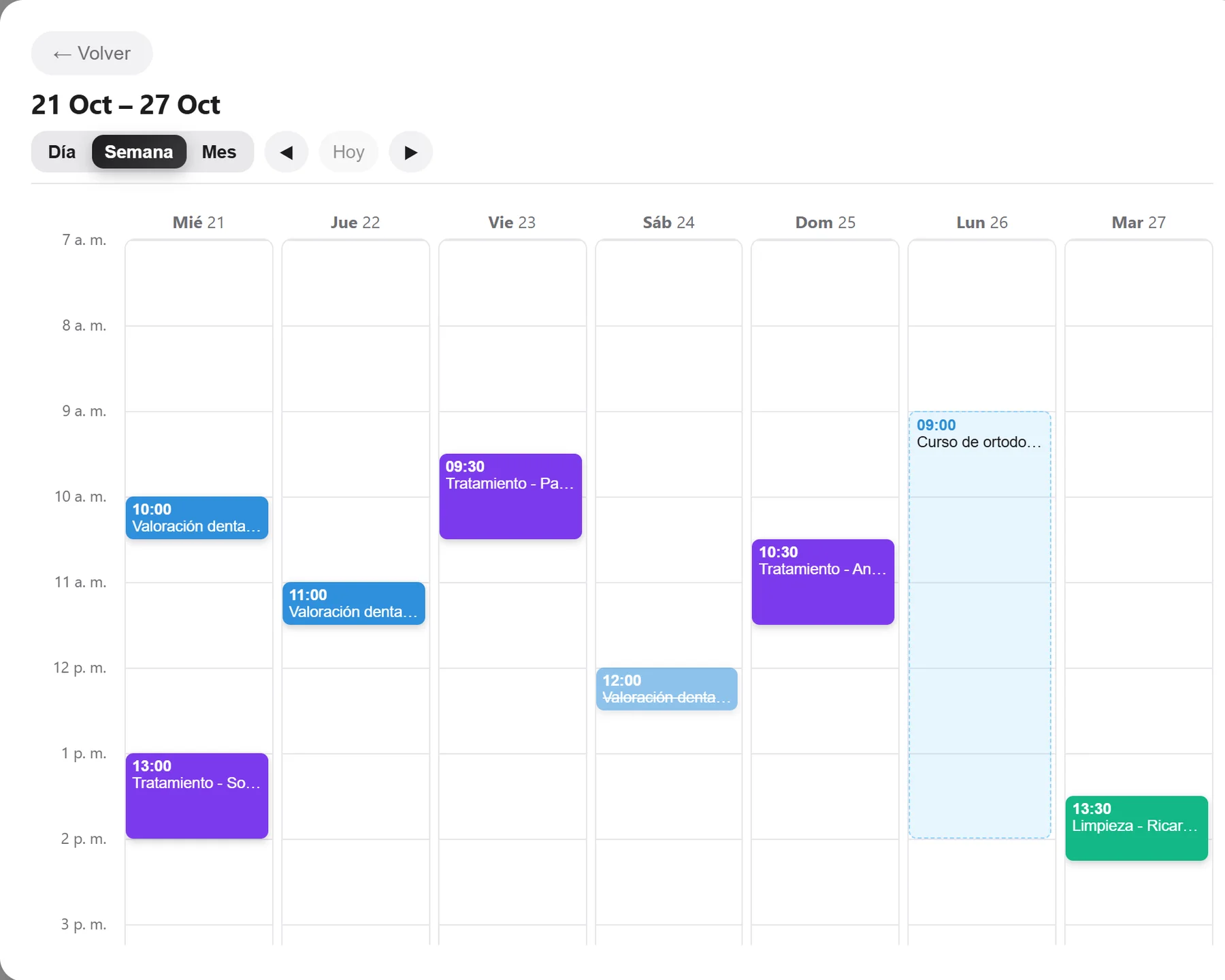 Calendario semanal ampliado