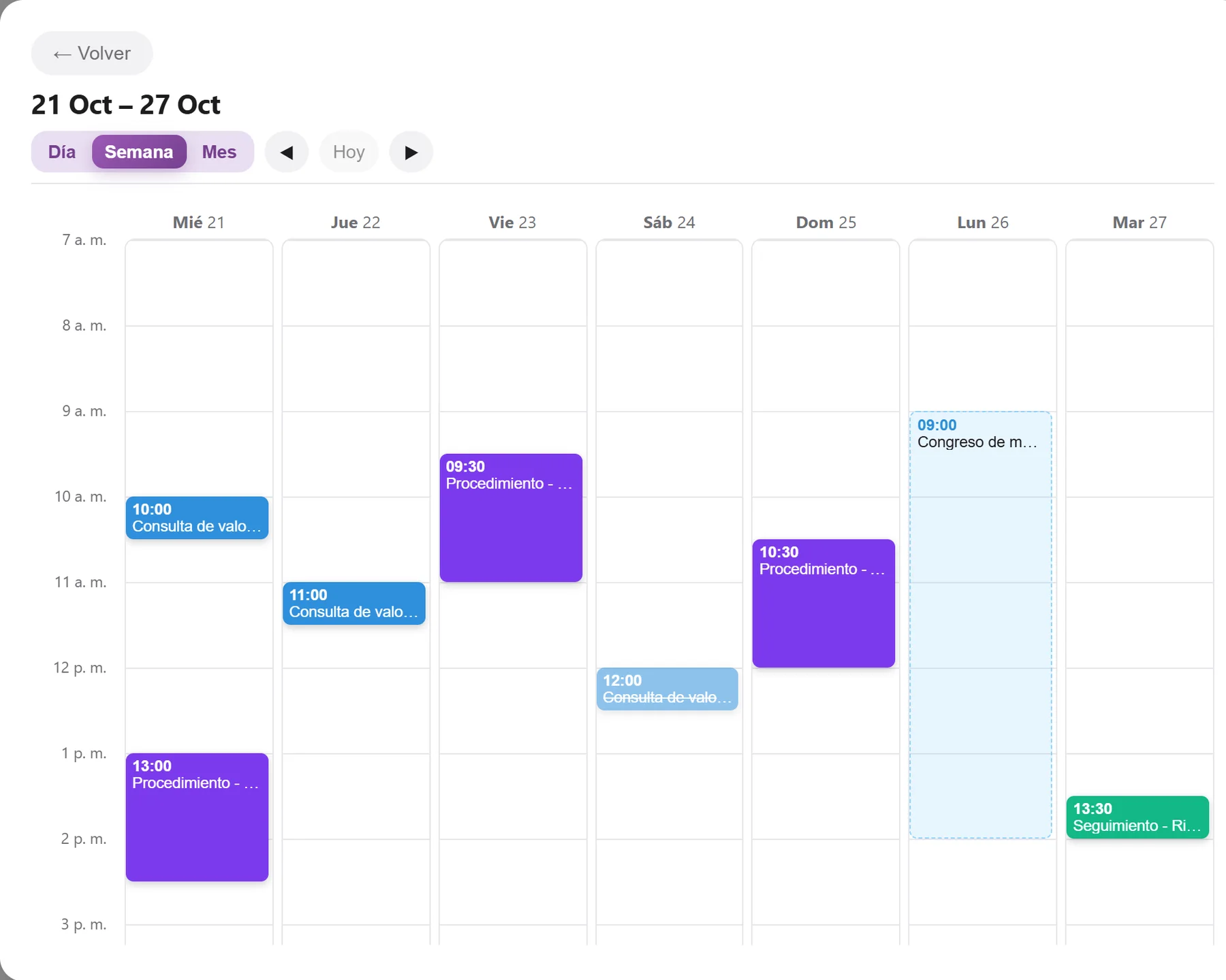 Calendario semanal ampliado