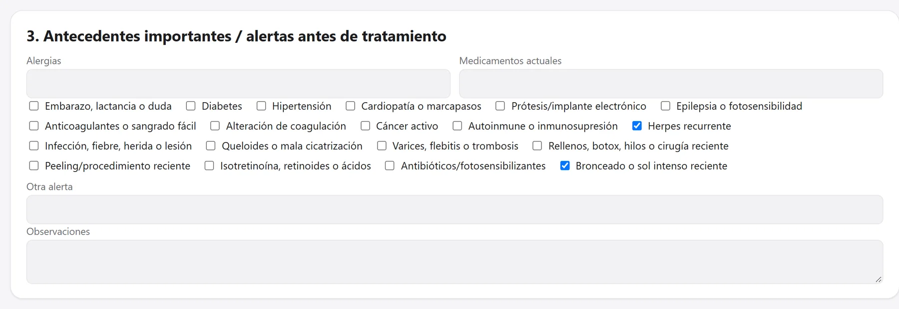 Ficha con alertas de contraindicación