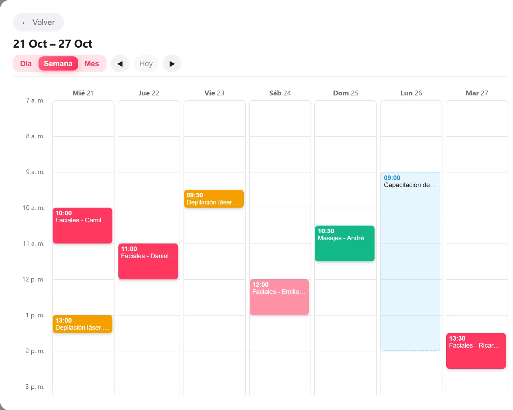 Calendario semanal ampliado
