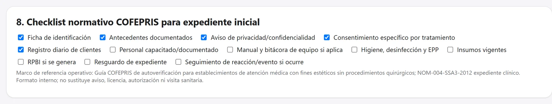 Checklist normativo COFEPRIS para expediente inicial dentro de IA Assistant